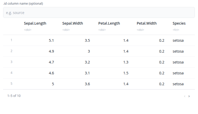 Bind rows block interface