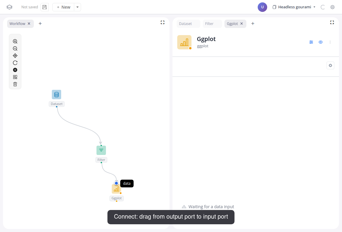 Dragging a connection from the filter output port to the plot input port