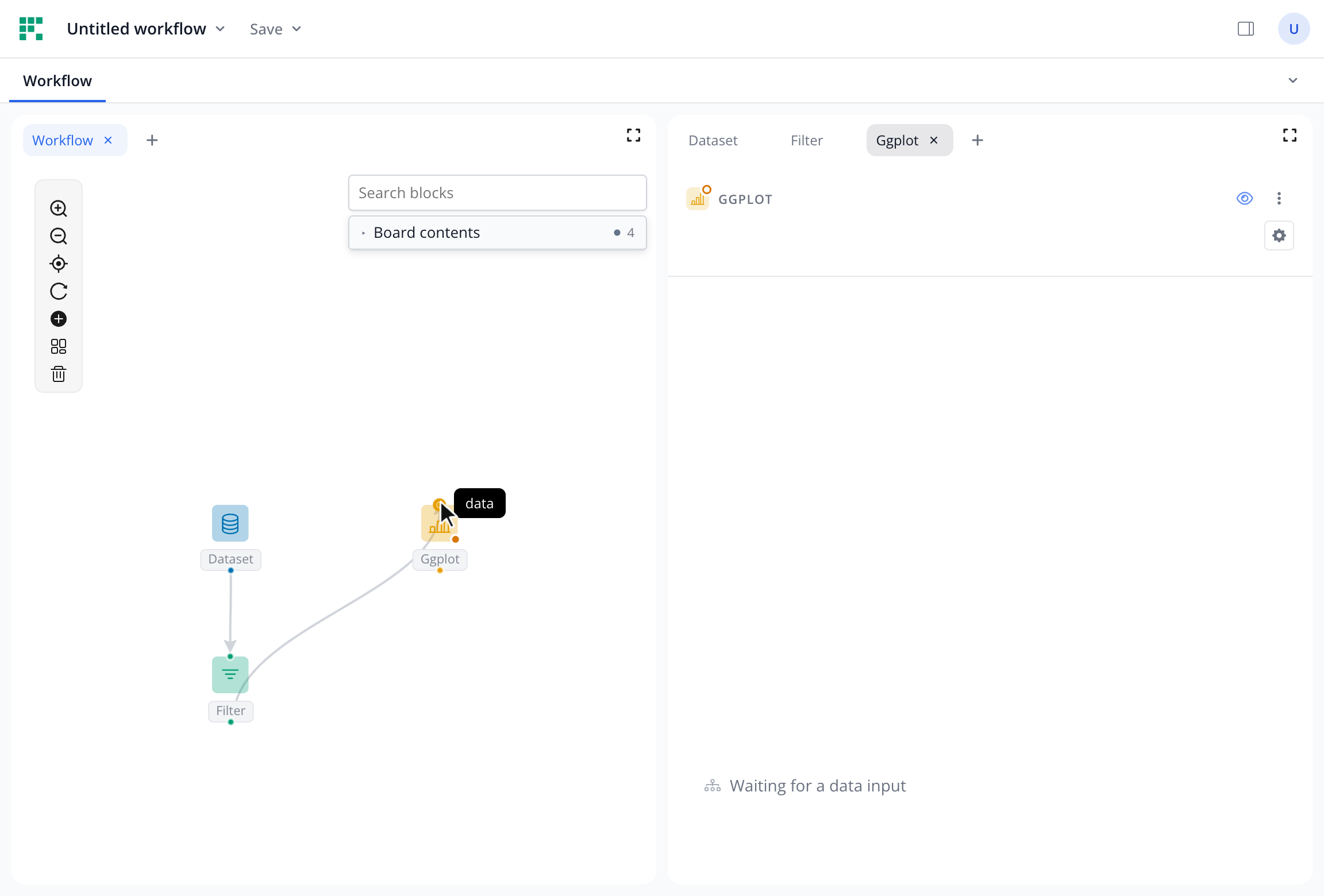 Dragging a connection from the filter output port to the plot input port