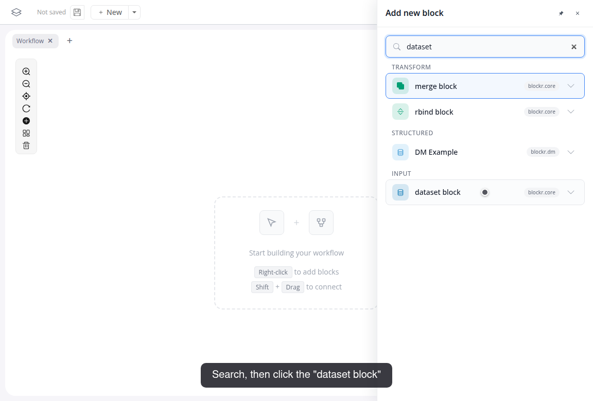 Block picker with dataset in the search bar
