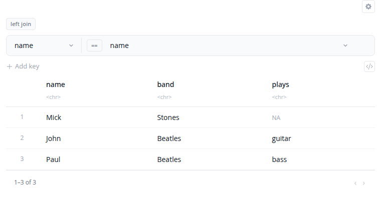 Join block with join type selector and column mappings