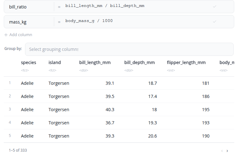 Mutate block with column name and expression fields
