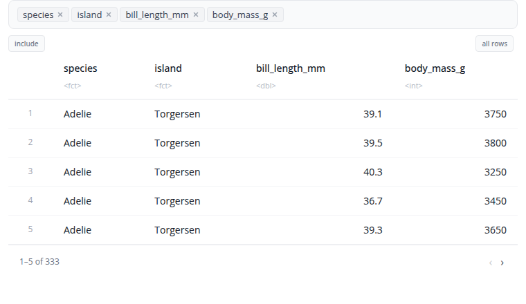Select block interface showing column picker