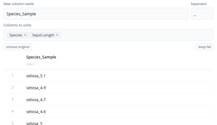 Unite block with column selector and separator input
